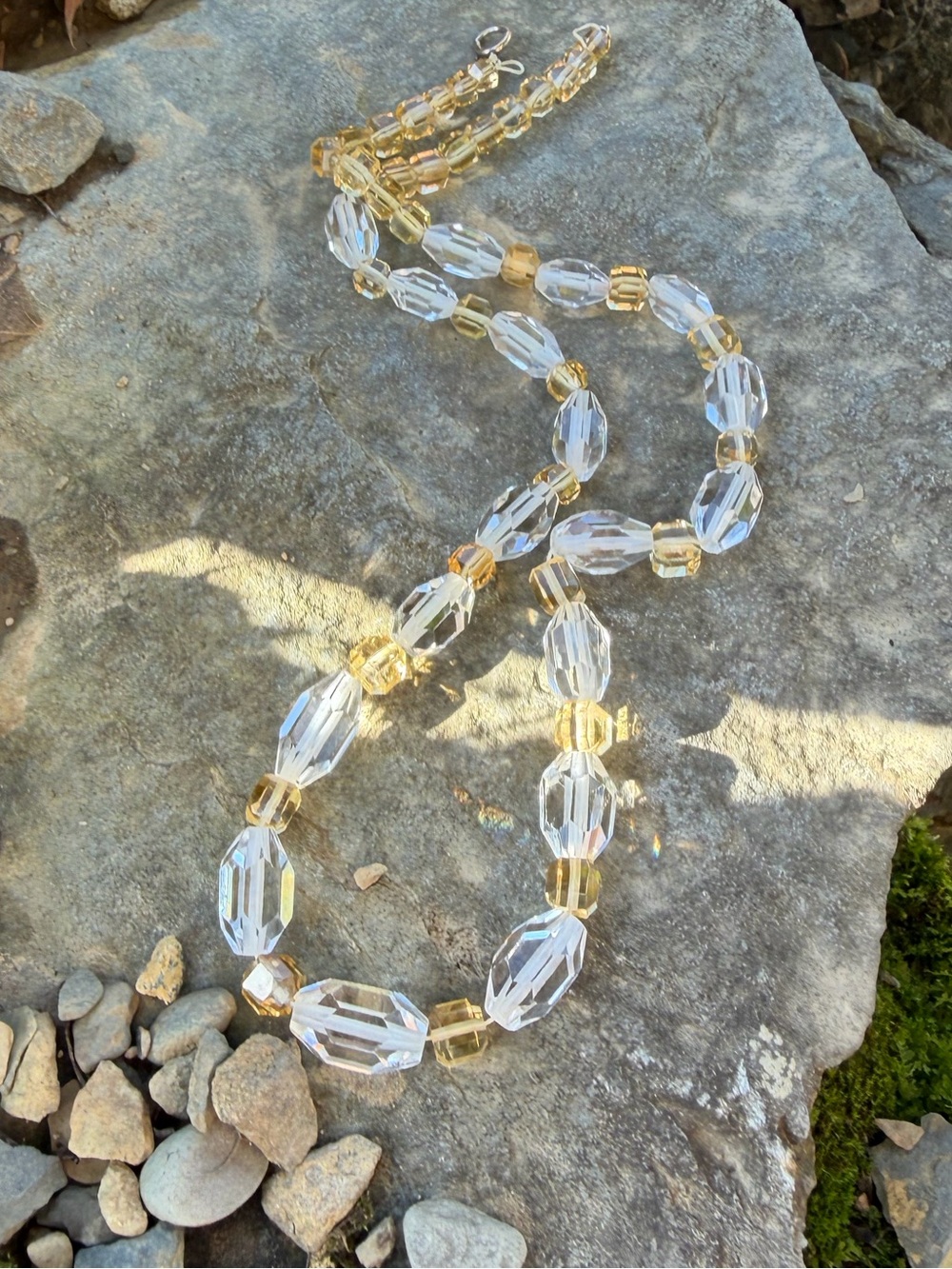 Vintage Citrine Rock Crystal Beaded Art Deco Necklace